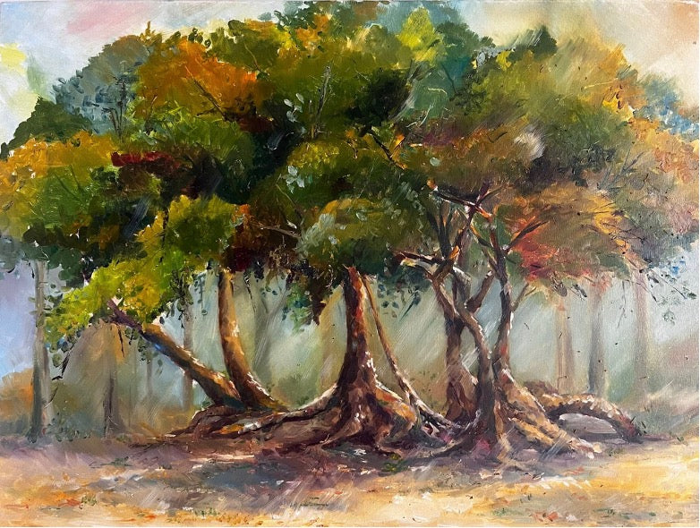 Arthai Trees product image showing a detailed illustration of various tree species in vibrant colors.