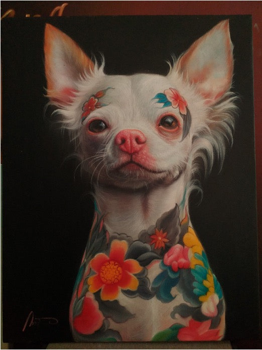 Cute dog celebrating Songkran Day wearing colorful water-themed accessories, captured in a cheerful scene by arthai.